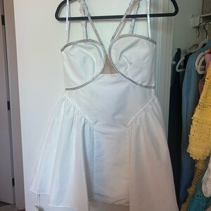 Self Portrait White Taffeta Flared Flared Mini Dress